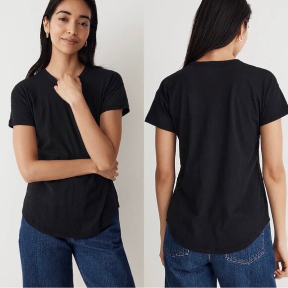 Madewell | Black Whisper Cotton V-Neck Short Sleeve T-Shirt | Size Medium - Picture 1 of 11